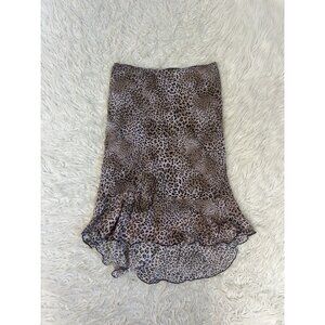 Monte Vintage 90s Women Leopard Animal Print High Low Ruffle Midi Lined Skirt XL